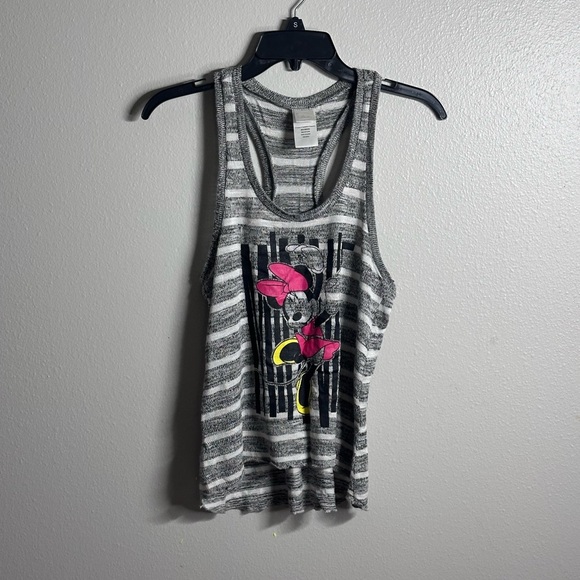 Disney Tops - Disney Minnie Mouse Women Stripe Sleeveless Tank Top Gray Size M.